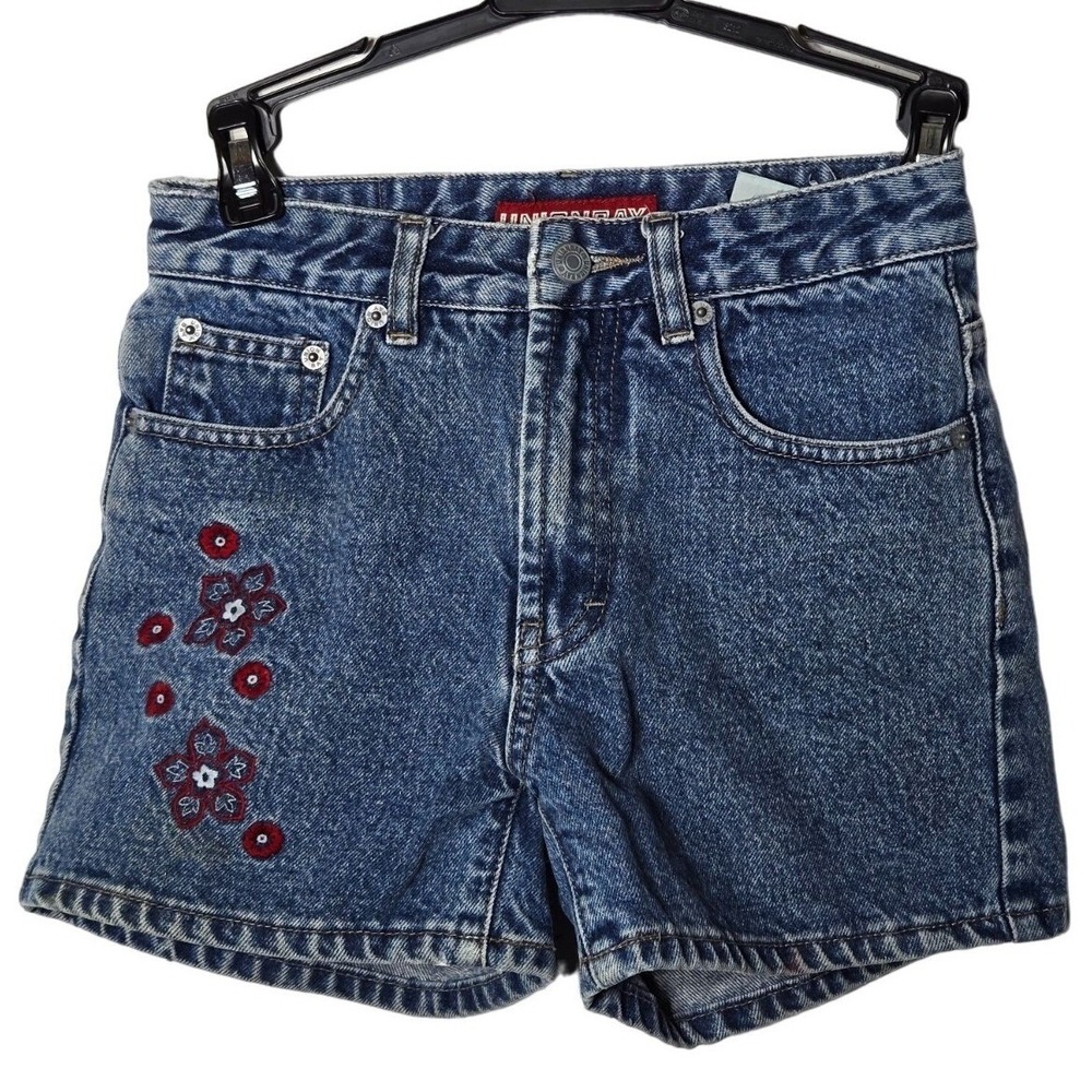 Vintage Union Bay Girls Floral Embroidered Denim Shorts 10 Y2K Boho Cute Casual